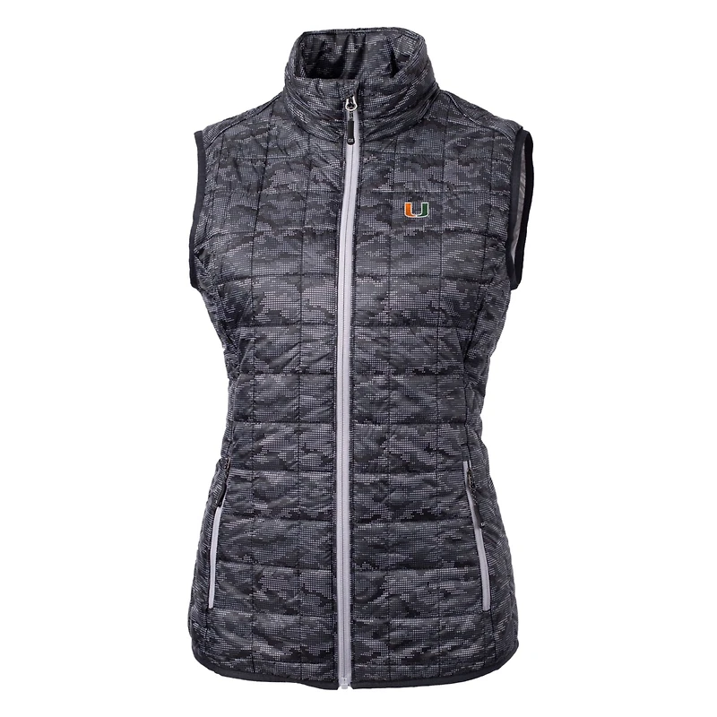 Women's Cutter & Buck Black Miami Hurricanes Eco Full-Zip Puffer Vest