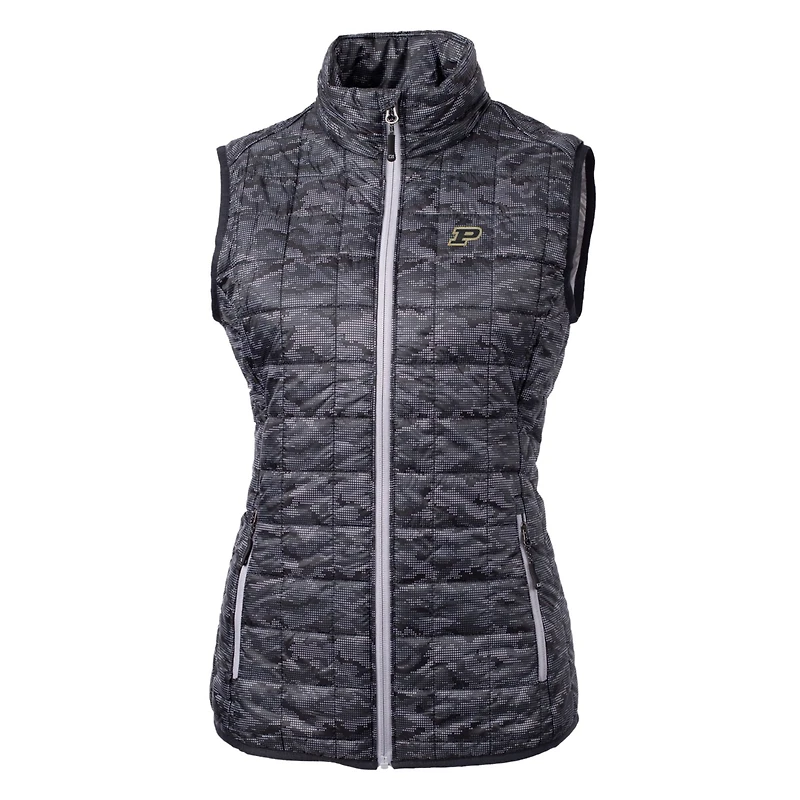Women's Cutter & Buck Black Purdue Boilermakers Eco Full-Zip Puffer Vest