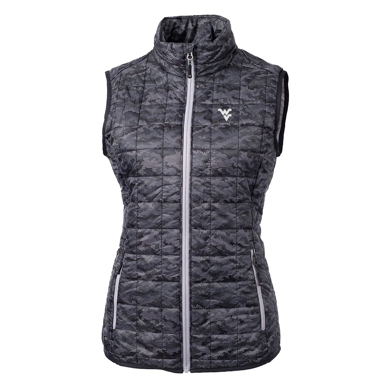Women's Cutter & Buck Black West Virginia Mountaineers Eco Full-Zip Puffer Vest