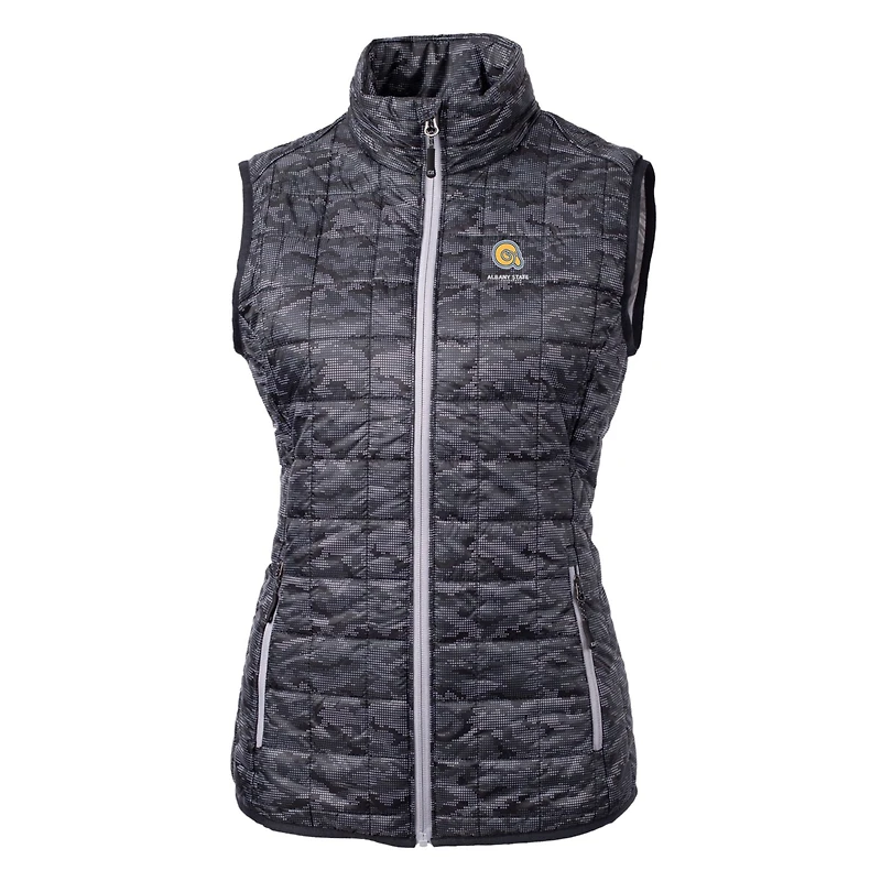Women's Cutter & Buck Black Albany State Golden Rams Eco Full-Zip Puffer Vest