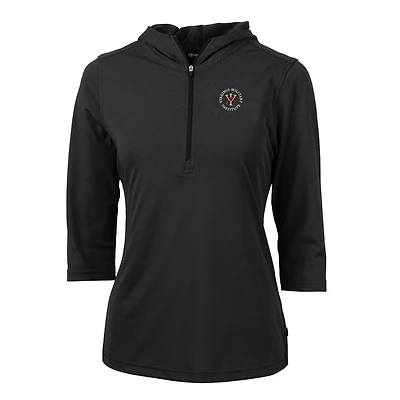 Women's Cutter & Buck Black Virginia Military Institute Keydets Virtue Eco Pique Half-Zip 3/4 Sleeve Pullover Hoodie