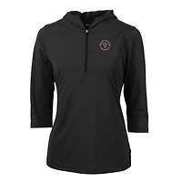 Women's Cutter & Buck Black Virginia Military Institute Keydets Virtue Eco Pique Half-Zip 3/4 Sleeve Pullover Hoodie
