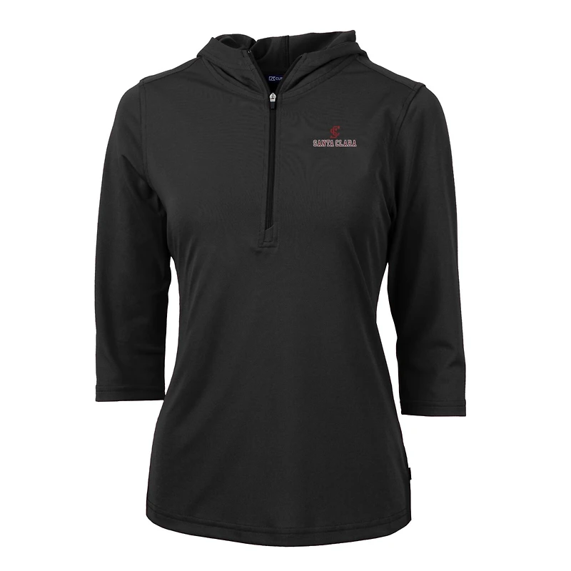 Women's Cutter & Buck Black Santa Clara Broncos Virtue Eco Pique Half-Zip 3/4 Sleeve Pullover Hoodie