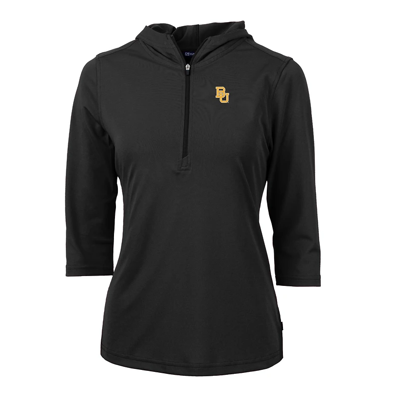 Women's Cutter & Buck Black Baylor Bears Virtue Eco Pique Half-Zip 3/4 Sleeve Pullover Hoodie
