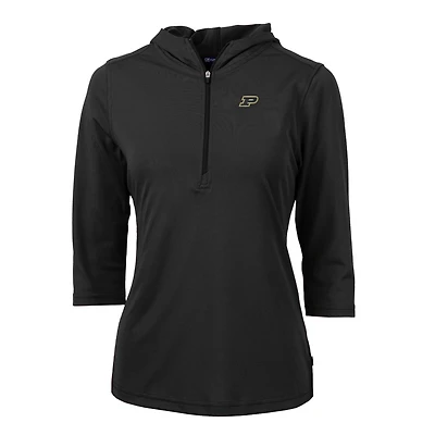Women's Cutter & Buck Black Purdue Boilermakers Virtue Eco Pique Half-Zip 3/4 Sleeve Pullover Hoodie