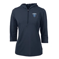 Women's Cutter & Buck Navy Columbia University Virtue Eco Pique Half-Zip 3/4 Sleeve Pullover Hoodie