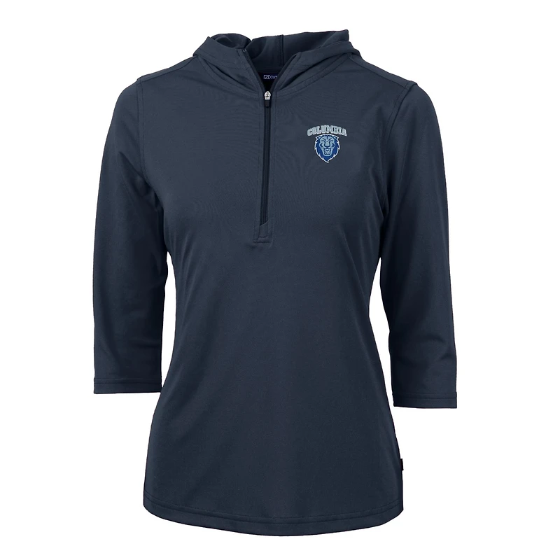 Women's Cutter & Buck Navy Columbia University Virtue Eco Pique Half-Zip 3/4 Sleeve Pullover Hoodie