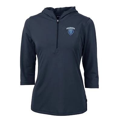 Women's Cutter & Buck Navy Columbia University Virtue Eco Pique Half-Zip 3/4 Sleeve Pullover Hoodie