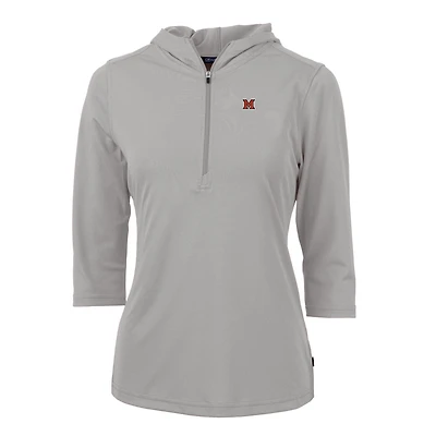 Women's Cutter & Buck Silver Miami University RedHawks Virtue Eco Pique Half-Zip 3/4 Sleeve Pullover Hoodie