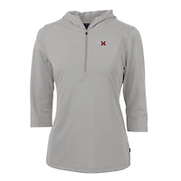 Women's Cutter & Buck Silver Miami University RedHawks Virtue Eco Pique Half-Zip 3/4 Sleeve Pullover Hoodie