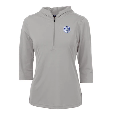 Women's Cutter & Buck Silver Saint Louis Billikens Virtue Eco Pique Half-Zip 3/4 Sleeve Pullover Hoodie