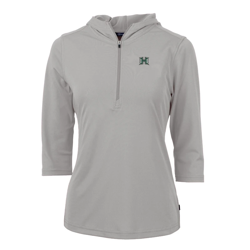 Women's Cutter & Buck Silver Hawaii Warriors Virtue Eco Pique Half-Zip 3/4 Sleeve Pullover Hoodie