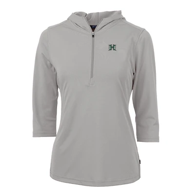 Women's Cutter & Buck Silver Hawaii Warriors Virtue Eco Pique Half-Zip 3/4 Sleeve Pullover Hoodie