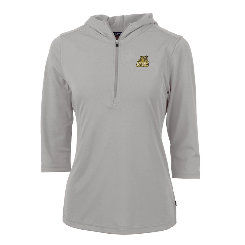 Women's Cutter & Buck Silver Bryant Bulldogs Virtue Eco Pique Half-Zip 3/4 Sleeve Pullover Hoodie