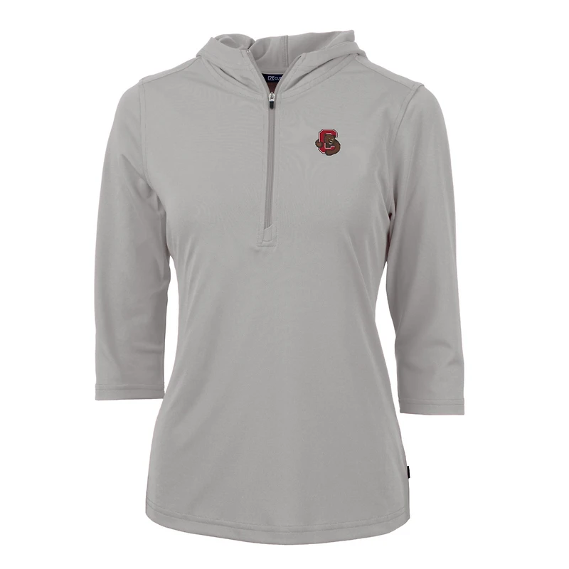 Women's Cutter & Buck Silver Cornell Big Red Virtue Eco Pique Half-Zip 3/4 Sleeve Pullover Hoodie