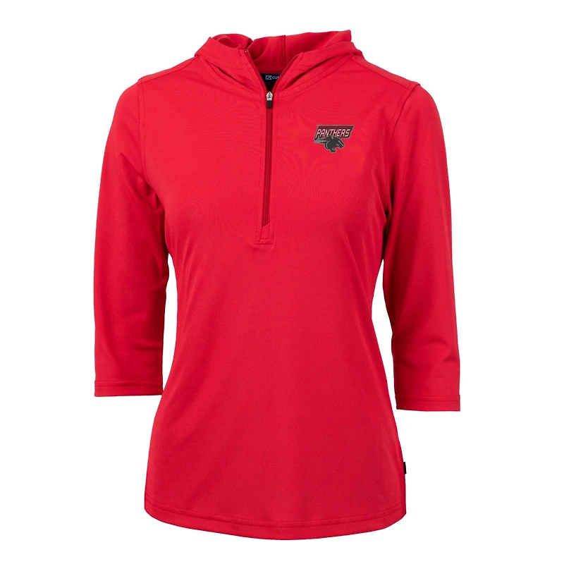 Women's Cutter & Buck Red Clark Atlanta University Panthers Virtue Eco Pique Half-Zip 3/4 Sleeve Pullover Hoodie