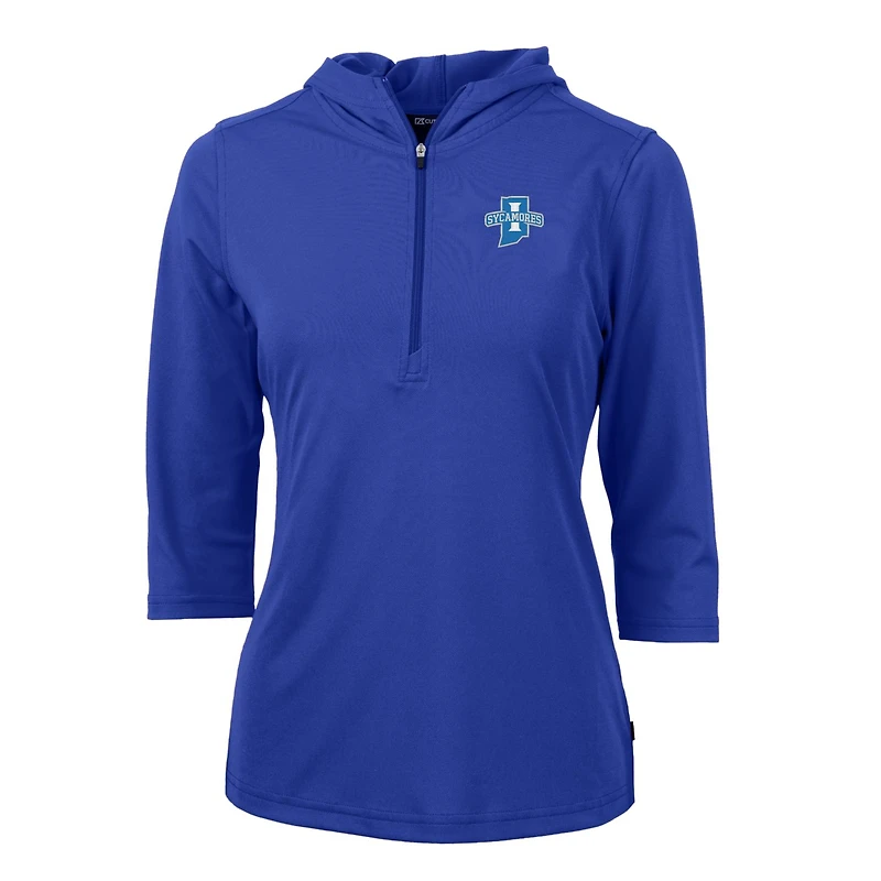 Women's Cutter & Buck Royal Indiana State Sycamores Virtue Eco Pique Half-Zip 3/4 Sleeve Pullover Hoodie
