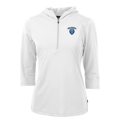 Women's Cutter & Buck White Columbia University Virtue Eco Pique Half-Zip 3/4 Sleeve Pullover Hoodie