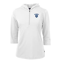 Women's Cutter & Buck White Columbia University Virtue Eco Pique Half-Zip 3/4 Sleeve Pullover Hoodie