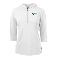 Women's Cutter & Buck White North Texas Mean Green Virtue Eco Pique Half-Zip 3/4 Sleeve Pullover Hoodie