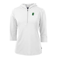 Women's Cutter & Buck White Charlotte 49ers Virtue Eco Pique Half-Zip 3/4 Sleeve Pullover Hoodie