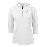 Women's Cutter & Buck White Navy Midshipmen Virtue Eco Pique Half-Zip 3/4 Sleeve Pullover Hoodie