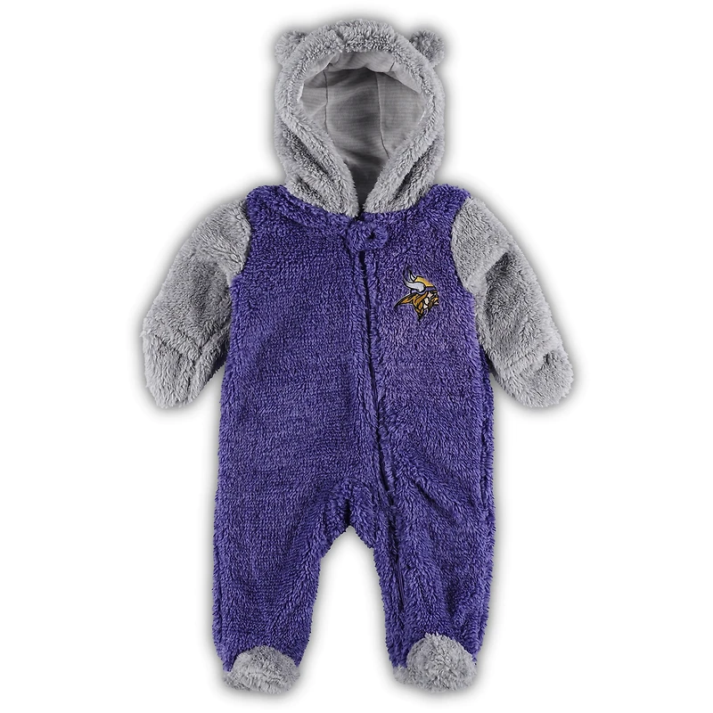 Newborn & Infant Purple/Gray Minnesota Vikings Game Nap Teddy Fleece Bunting Full-Zip Sleeper