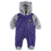 Newborn & Infant Purple/Gray Minnesota Vikings Game Nap Teddy Fleece Bunting Full-Zip Sleeper