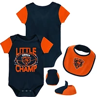 Newborn & Infant Navy/Orange Chicago Bears Little Champ Three-Piece Bodysuit Bib & Booties Set