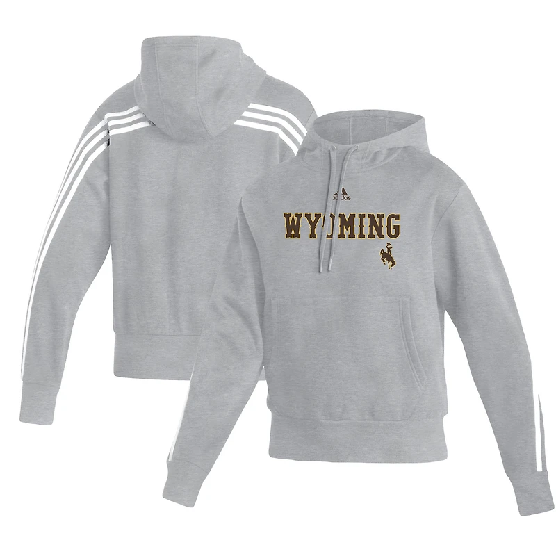 Women's adidas Heathered Gray Wyoming Cowboys Fashion Pullover Hoodie