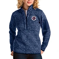 Women's Antigua Heathered Navy New England Revolution Logo Fortune Quarter-Zip Pullover Jacket