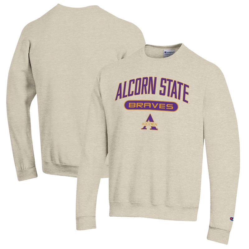 Men's Champion Heathered Oatmeal Alcorn State Braves Eco Powerblend Crewneck Sweatshirt