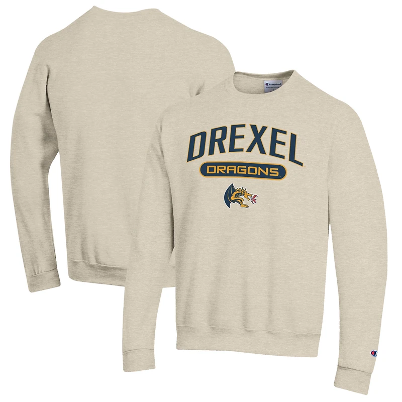 Men's Champion Heathered Oatmeal Drexel Dragons Eco Powerblend Crewneck Sweatshirt