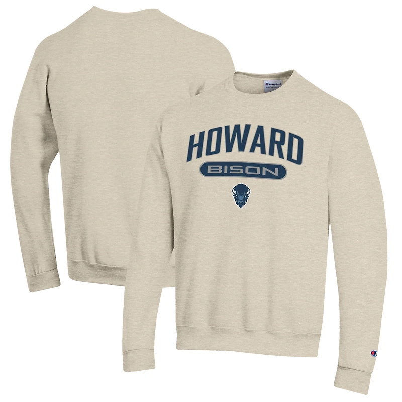 Men's Champion Heathered Oatmeal Howard Bison Eco Powerblend Crewneck Sweatshirt