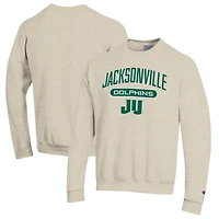 Men's Champion Heathered Oatmeal JU Dolphins Eco Powerblend Crewneck Sweatshirt