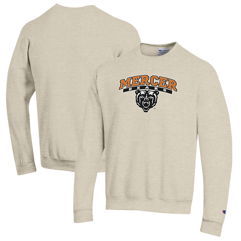 Men's Champion Heathered Oatmeal Mercer Bears Eco Powerblend Crewneck Sweatshirt