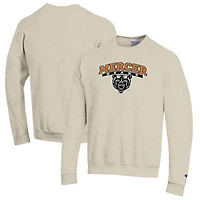 Men's Champion Heathered Oatmeal Mercer Bears Eco Powerblend Crewneck Sweatshirt