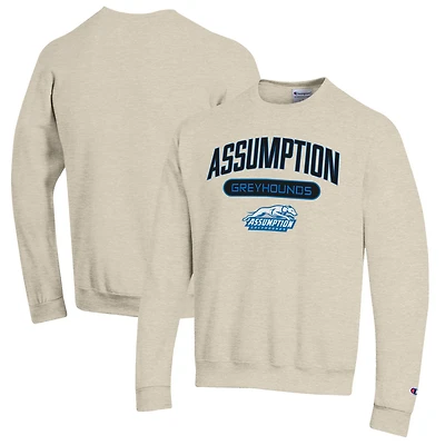 Men's Champion Heathered Oatmeal Assumption Greyhounds Eco Powerblend Crewneck Sweatshirt