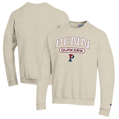 Men's Champion Heathered Oatmeal Pennsylvania Quakers Eco Powerblend Crewneck Sweatshirt