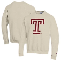 Men's Champion Heathered Oatmeal Temple Owls Eco Powerblend Crewneck Sweatshirt