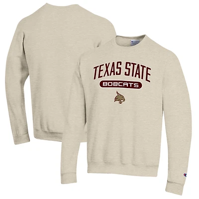 Men's Champion Heathered Oatmeal Texas State Bobcats Eco Powerblend Crewneck Sweatshirt