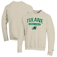 Men's Champion Heathered Oatmeal Tulane Green Wave Eco Powerblend Crewneck Sweatshirt