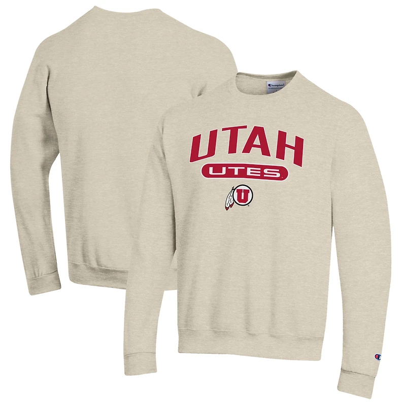 Men's Champion Heathered Oatmeal Utah Utes Eco Powerblend Crewneck Sweatshirt