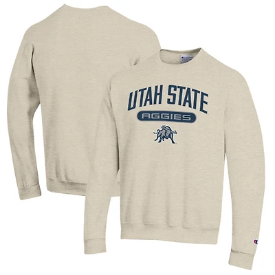 Men's Champion Heathered Oatmeal Utah State Aggies Eco Powerblend Crewneck Sweatshirt