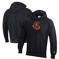 Men's Champion Black Cornell Big Red Reverse Weave Fleece Pullover Hoodie