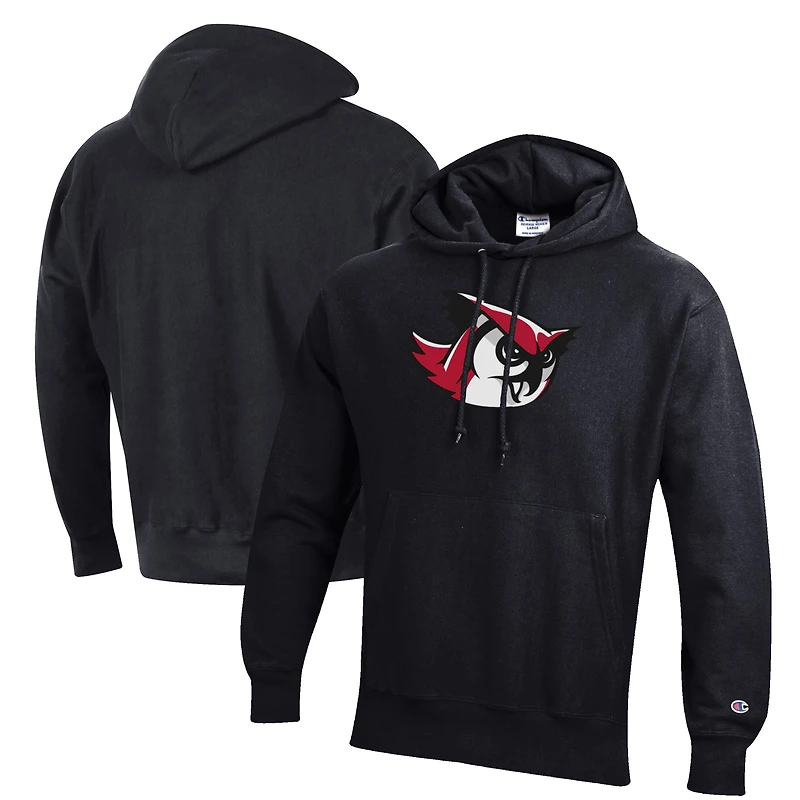 Men's Champion Black Keene State Owls Reverse Weave Fleece Pullover Hoodie