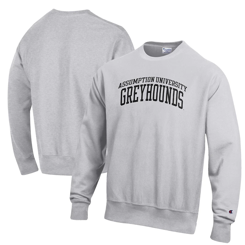 Men's Champion Heathered Gray Assumption Greyhounds Reverse Weave Fleece Crewneck Sweatshirt