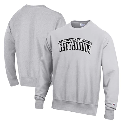 Men's Champion Heathered Gray Assumption Greyhounds Reverse Weave Fleece Crewneck Sweatshirt
