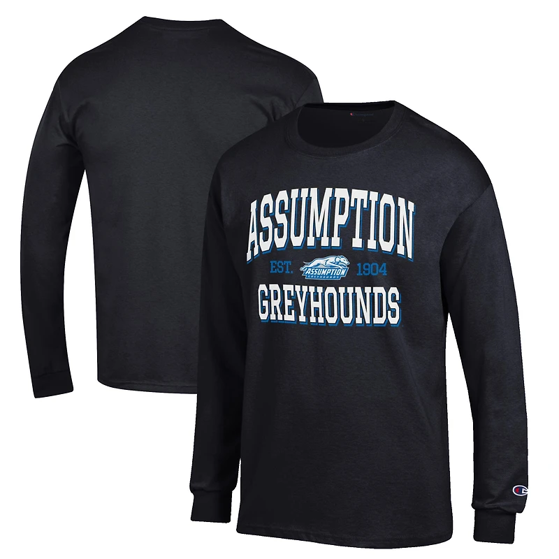 Men's Champion Black Assumption Greyhounds Jersey Est. Date Long Sleeve T-Shirt