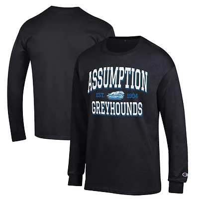 Men's Champion Black Assumption Greyhounds Jersey Est. Date Long Sleeve T-Shirt